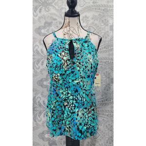 St. John’s Bay Keyhole Tankini Top Size 18 Blue Green Abstract Print Vacation